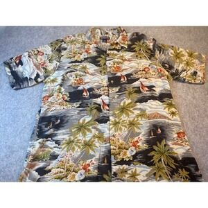 Lands End Hawaiian Aloha Tropical Sailboat Palm Trees Men's Shirt SZ XLT*VNTG